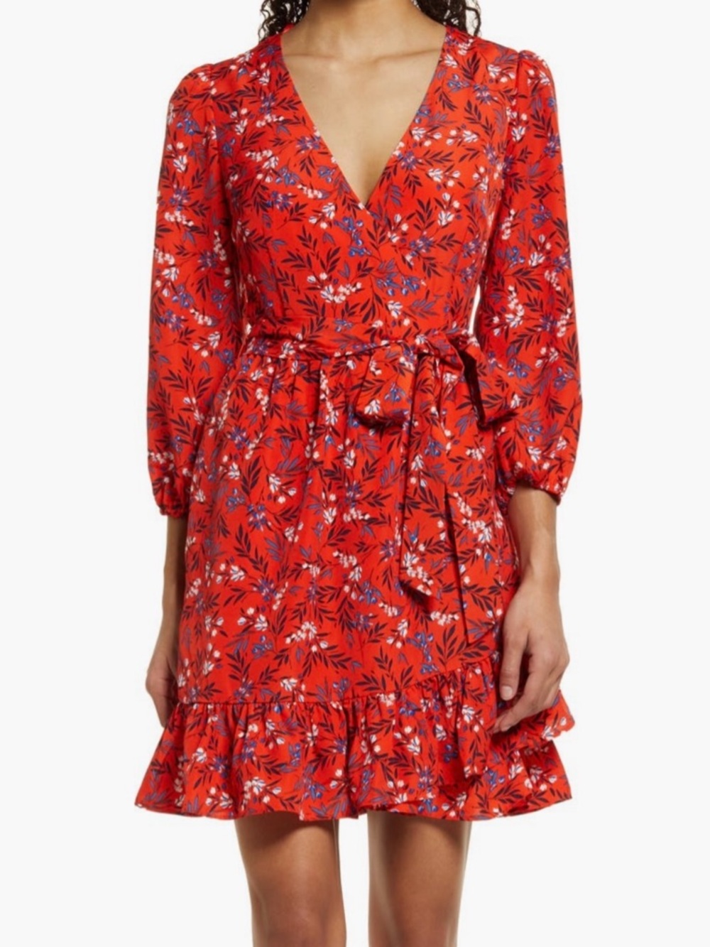 Eliza J Red Floral Wrap Dress